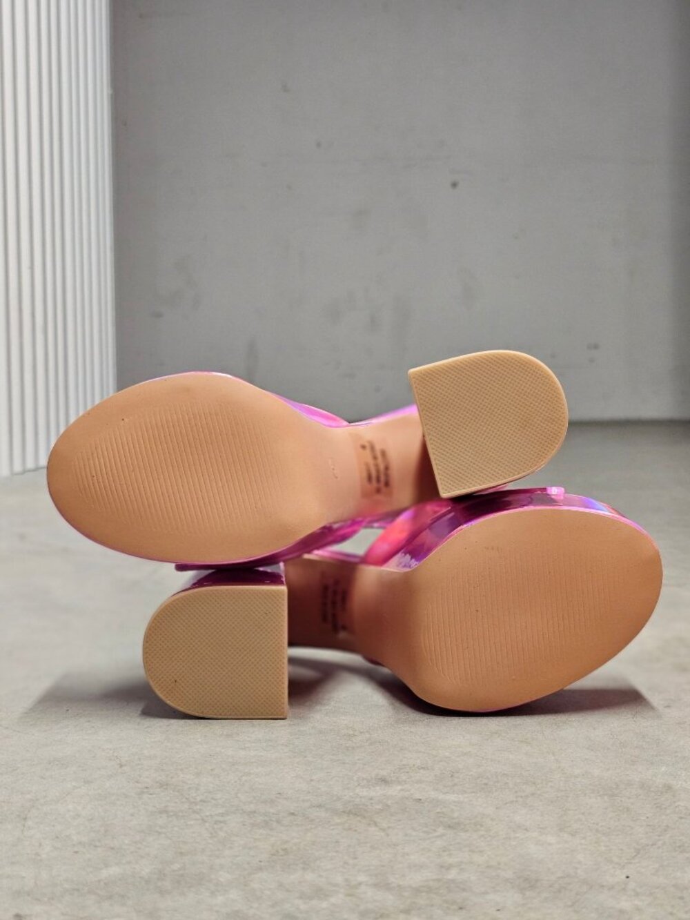 Iridescent Pink Platform Block Heel Sandals With Ankle Strap - Womens Statement - Picture 5 of 15